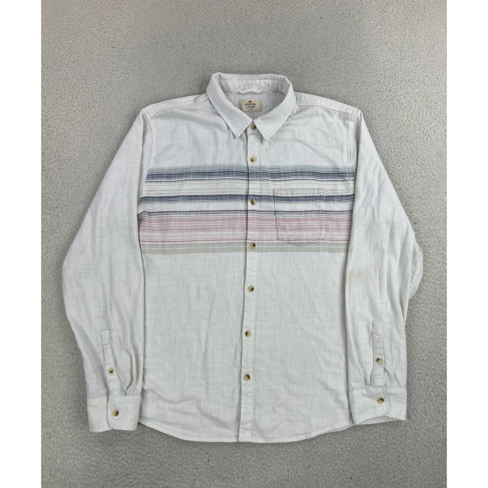 Marine Layer Shirt Mens Large White Striped Long Sleeve Button Up Woven Casual